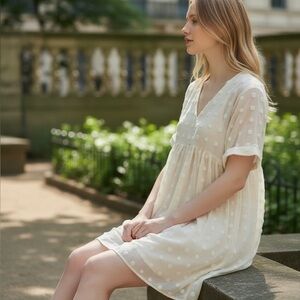 SHEIN Cream babydoll dress lined size Large